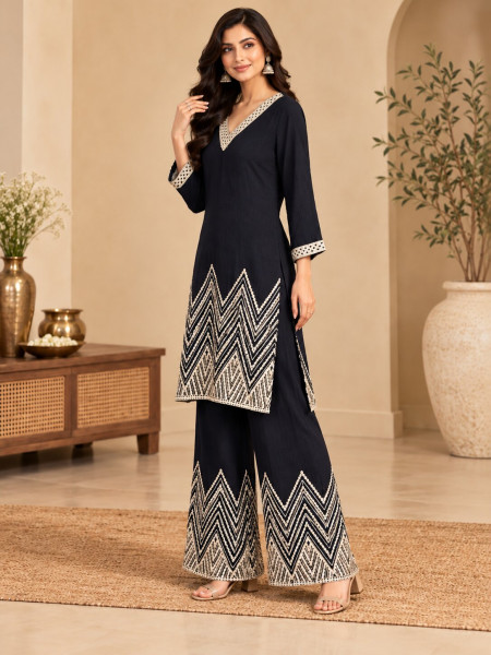 Midnight Elegance Embroidered Co-Ord Set