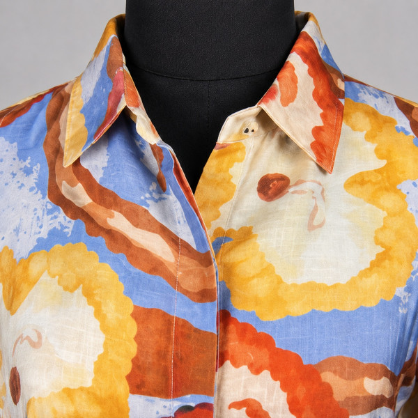 Multicolour Abstract Printed Cotton Mul Shirt Top