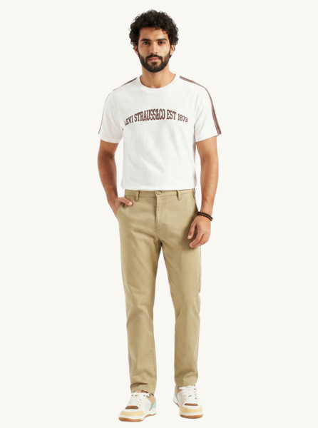 Image of Men's Beige Slim Fit Chino Pants | Classic Casual Cotton Blend Trousers