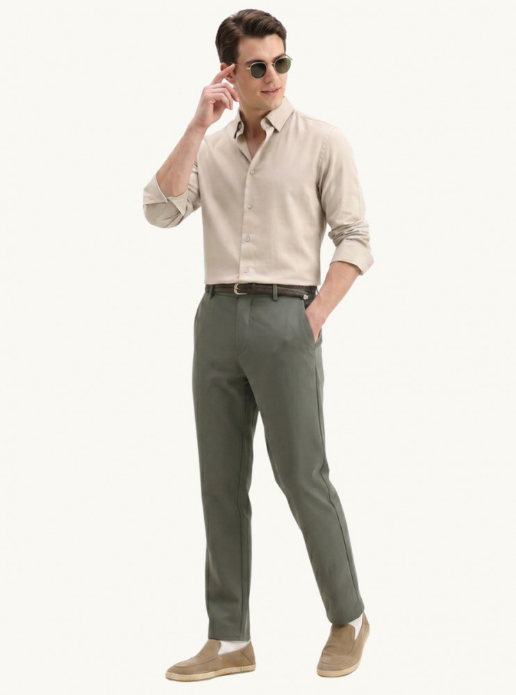 Image of Men's Olive Green Slim Fit Formal Trousers