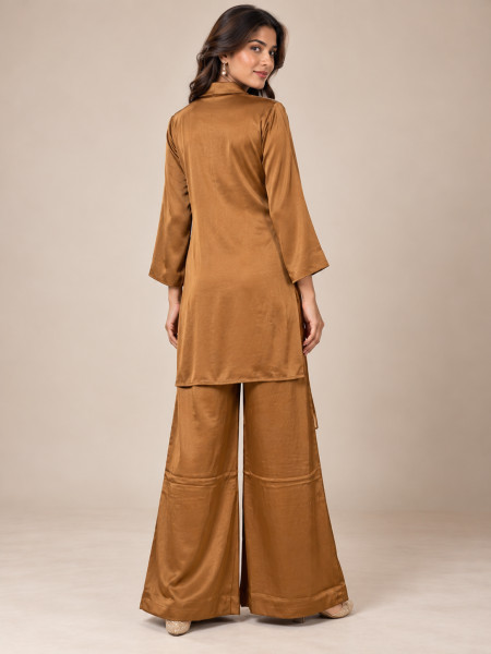 Caramel Brown Satin-Style Co-Ord Set