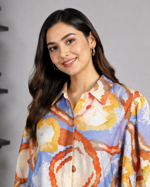 Multicolour Abstract Printed Cotton Mul Shirt Top