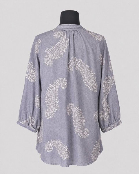 Dusty Grey Paisley Printed Cotton Rayon Blend Top – Resort & Evening Casual Wear