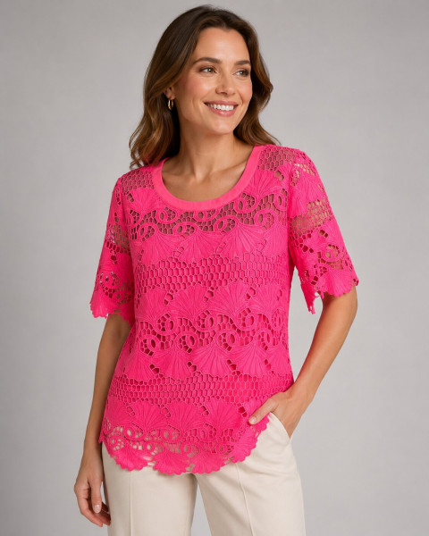 Hot Pink Crochet Lace Cutwork Tunic Top