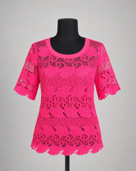 Hot Pink Crochet Lace Cutwork Tunic Top
