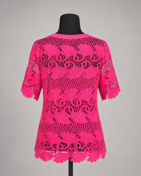 Hot Pink Crochet Lace Cutwork Tunic Top