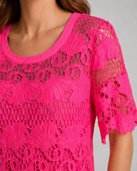 Hot Pink Crochet Lace Cutwork Tunic Top