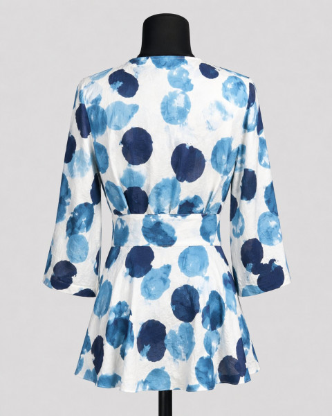 Blue Abstract Print Wrap-Style Peplum Top