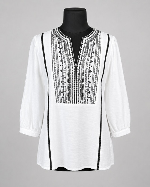 Women's White Cotton Embroidered V-Neck Top | Floral Embroidery Casual Ethnic Kurti Top for Women