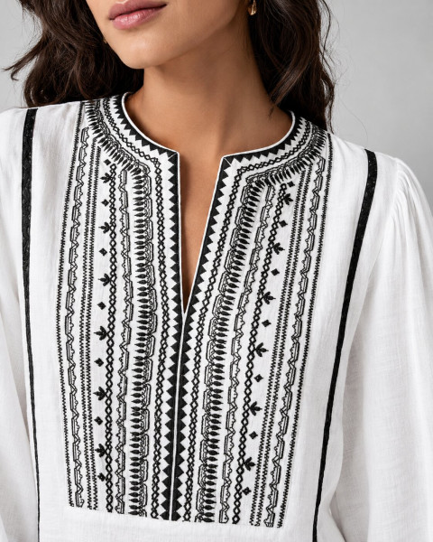 Women's White Cotton Embroidered V-Neck Top | Floral Embroidery Casual Ethnic Kurti Top for Women