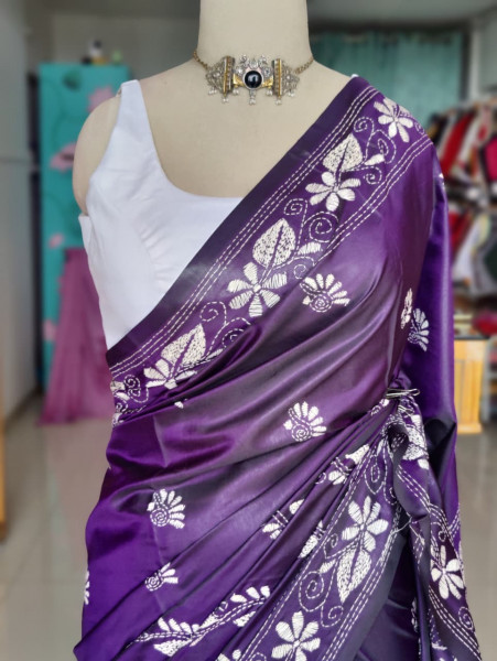 Blended Silk Kantha Stitch Saree