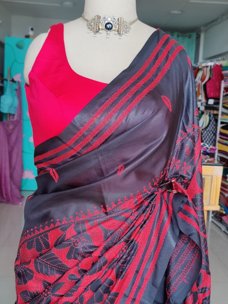 Blended Silk Kantha Stitch saree