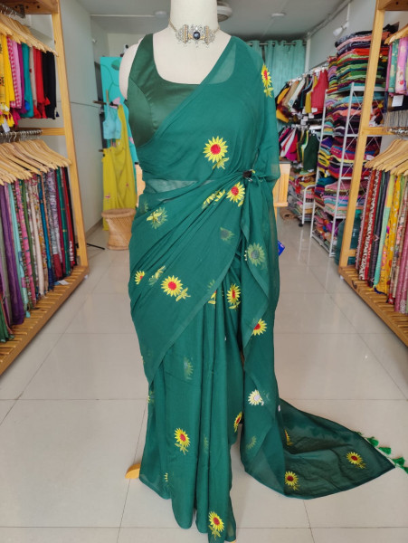 Sunflower Embroidered Mul Saree