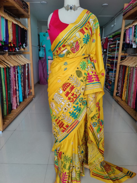 Blended Silk Kantha Stitch saree