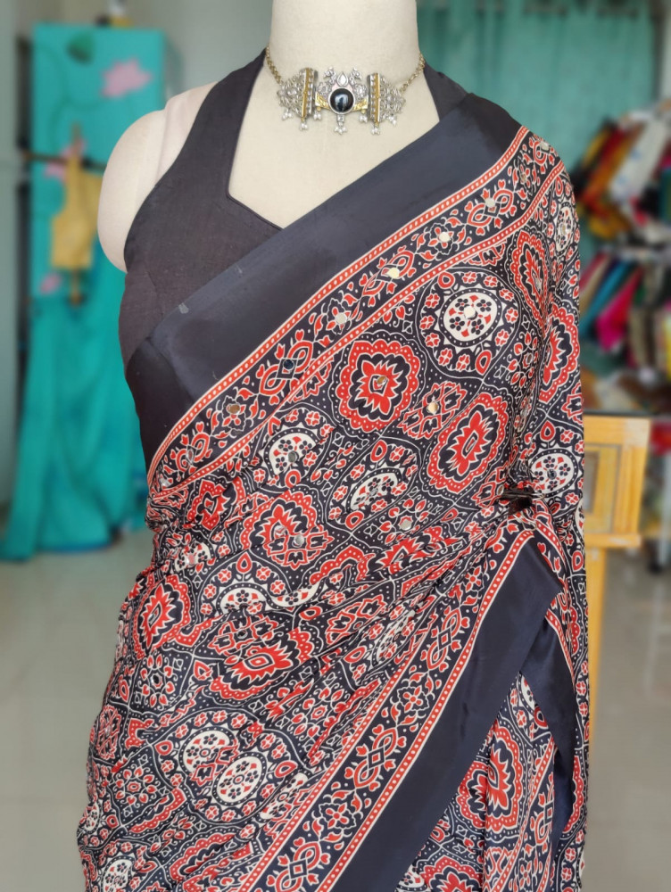 Image of Mirror Ajrakh Sarees in Semi Modal