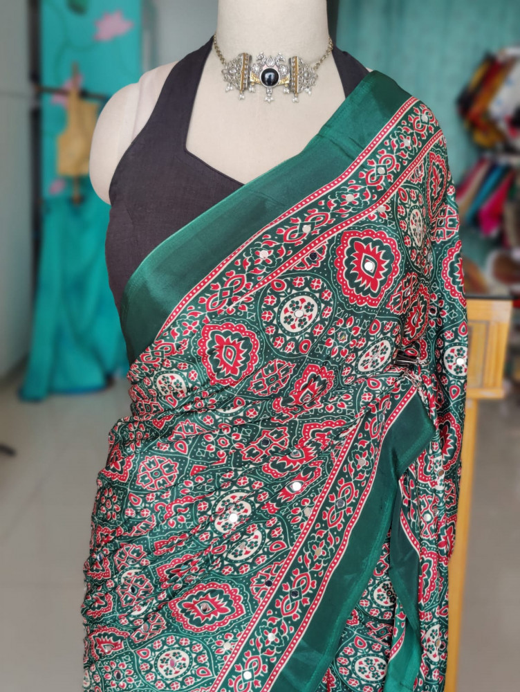 Image of Mirror Ajrakh sarees in Semi Modal
