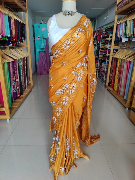 Blended Silk Kantha Stitch Saree
