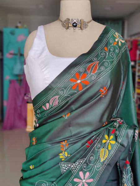Blended Silk Kantha Stitch Saree