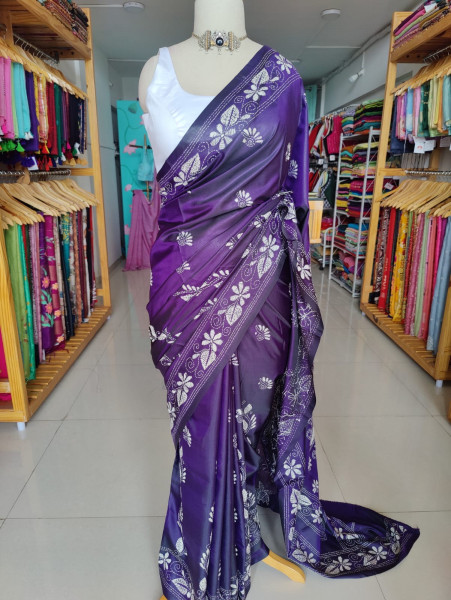 Blended Silk Kantha Stitch Saree