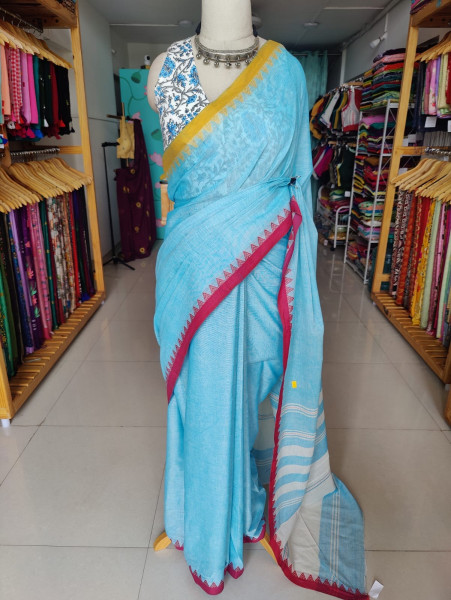 Combo Handloom Cotton Saree with Free SIZE Sleeveless Blouse