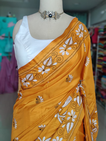 Blended Silk Kantha Stitch Saree