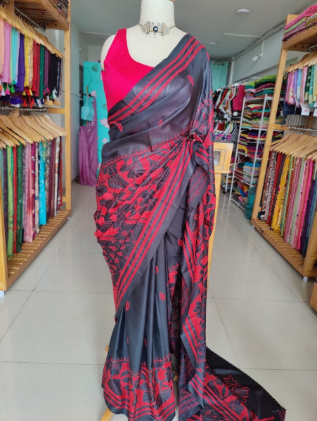 Blended Silk Kantha Stitch saree