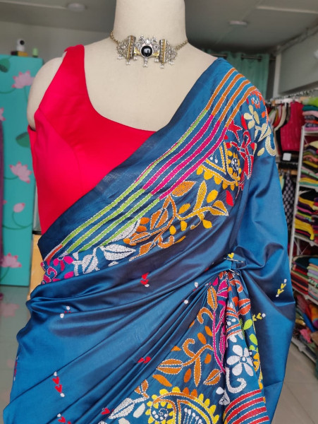 Blended Silk Kantha Stitch saree