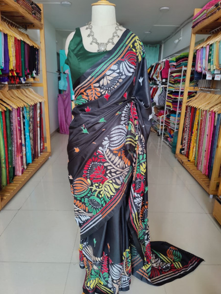 Blended Silk Kantha Stitch saree