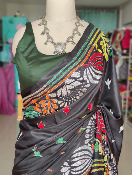 Blended Silk Kantha Stitch saree