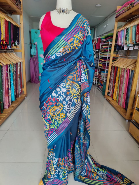 Blended Silk Kantha Stitch saree