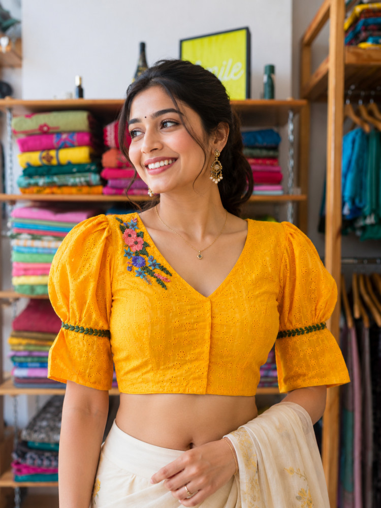Image of Puffed sleeves Hakoba Blouse