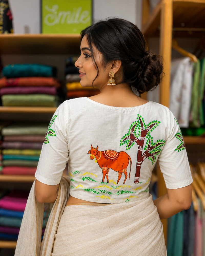 Image of Free Size Handpainted Blouse (Fits 36 to 42)