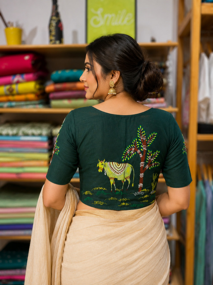Image of Free Size Handpainted Blouse (Fits 36 to 42)
