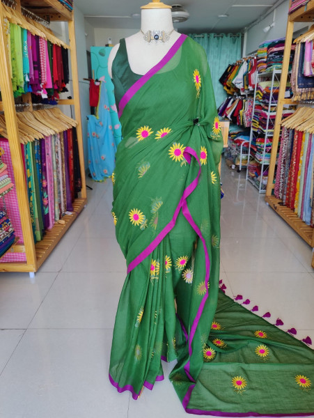 Sunflower Embroidered Mul Saree