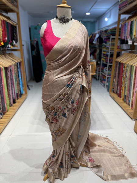 Soft semi Tussar Kalamkari saree