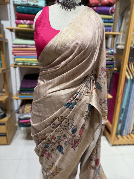 Soft semi Tussar Kalamkari saree