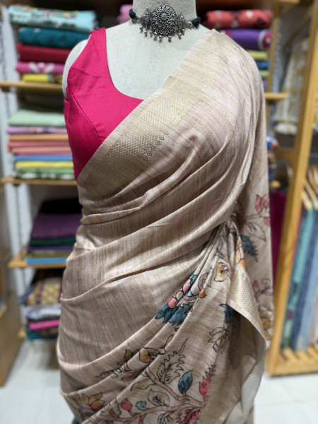 Soft semi Tussar Kalamkari saree