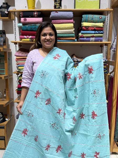 Khesh Cotton Kantha Stitch Saree