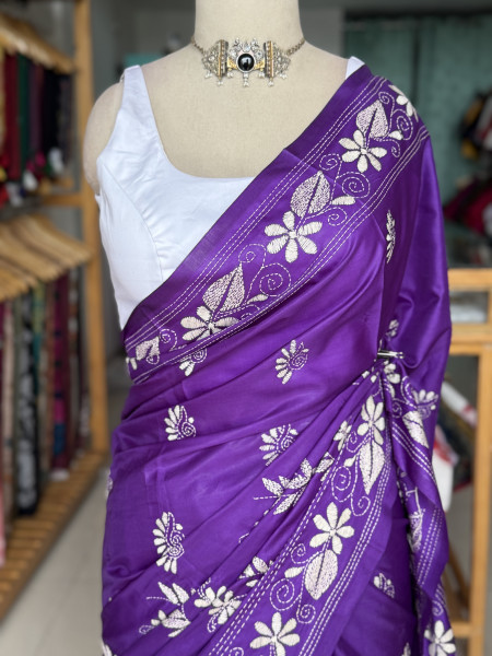 Blended Silk Kantha Stitch Saree