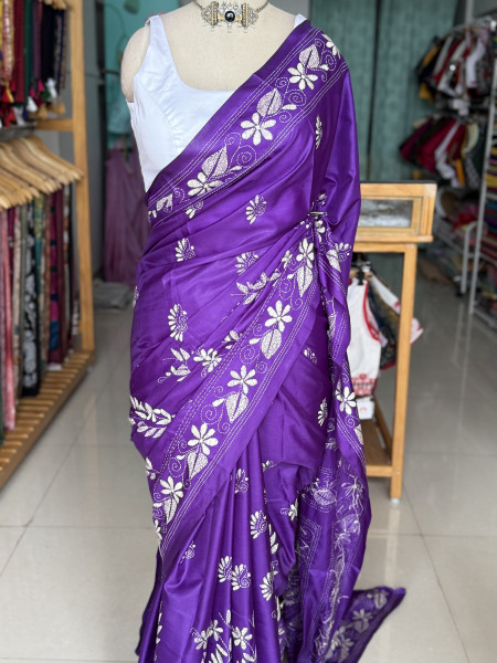 Blended Silk Kantha Stitch Saree