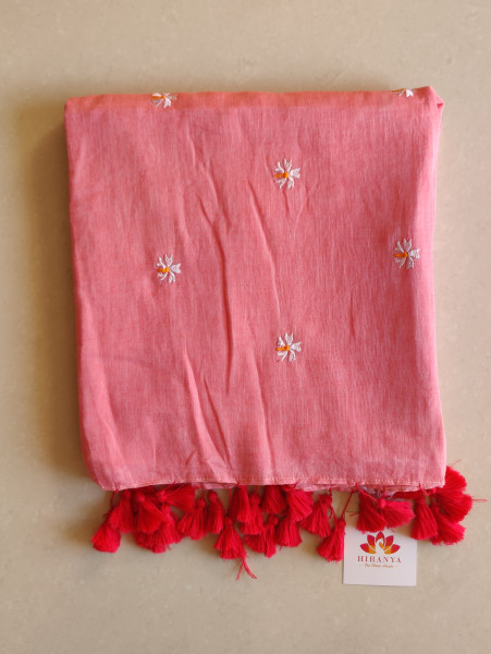 Prajakta Embroidered Mul Saree - Peach