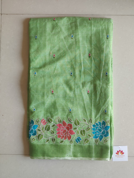 Linen Cotton Saree - Green
