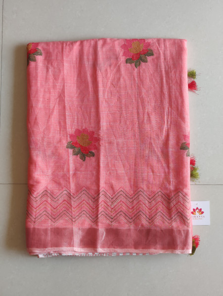 Linen Cotton Saree -Blush Pink