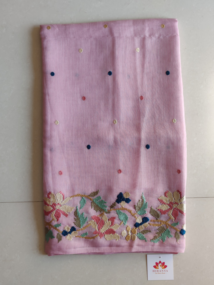 Image of Linen Cotton Saree - Light Purple
