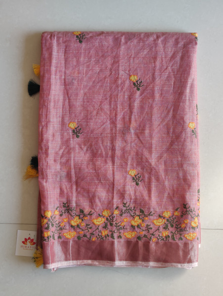 Cross Stitch Linen Cotton Saree