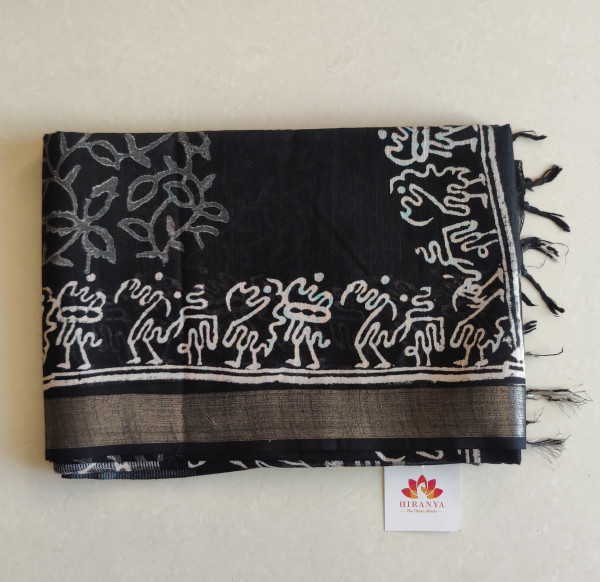 Linen Cotton Saree - Black
