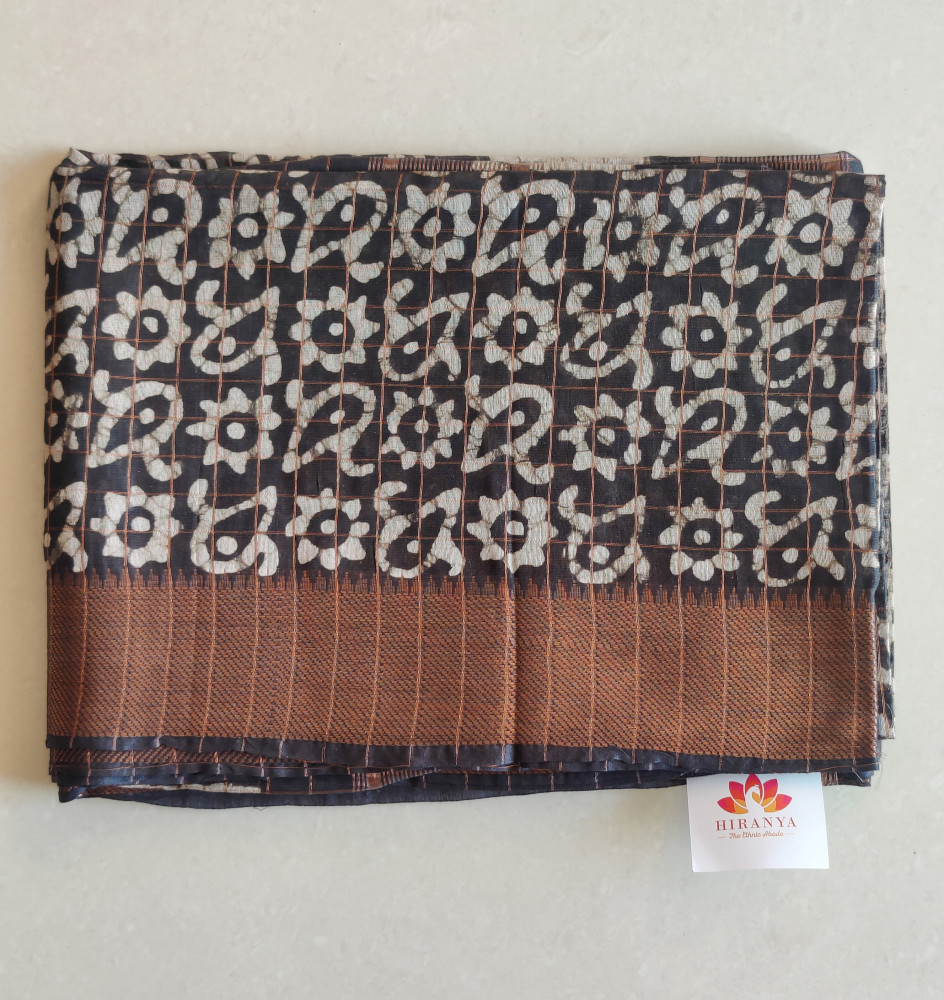 Image of Blended Cotton Saree - Black