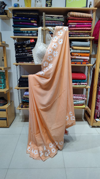 Mul Cotton Saree - Peach