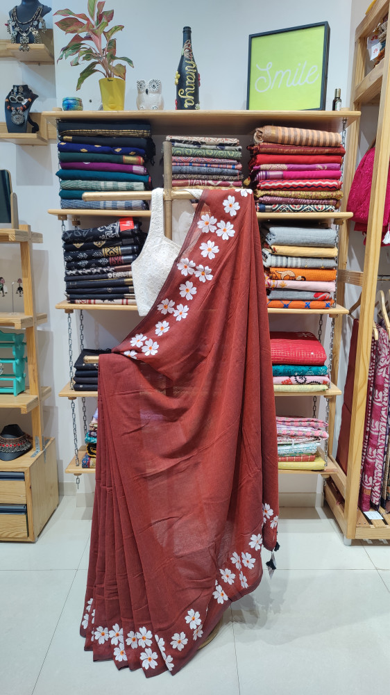 Image of Mul Cotton Saree - Maroon