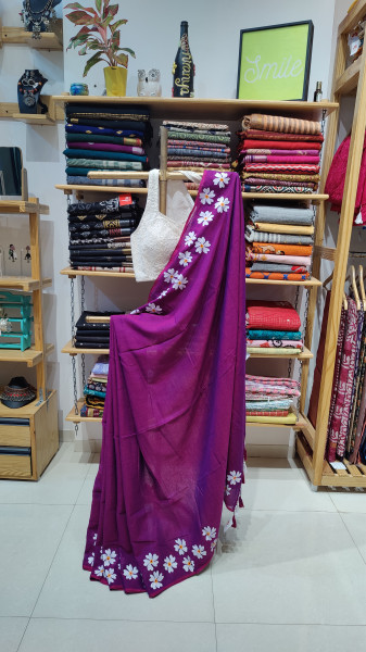 Mul Cotton Saree - Dark Purple